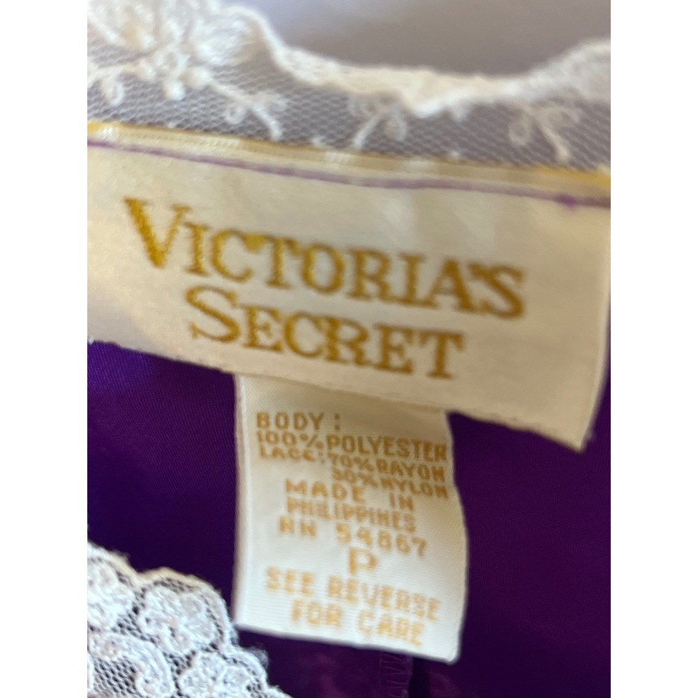 Vintage Victorias Secret Gold Label Purple Satin Lace Ruffle Bodysuit Size P XS - Picture 3 of 6